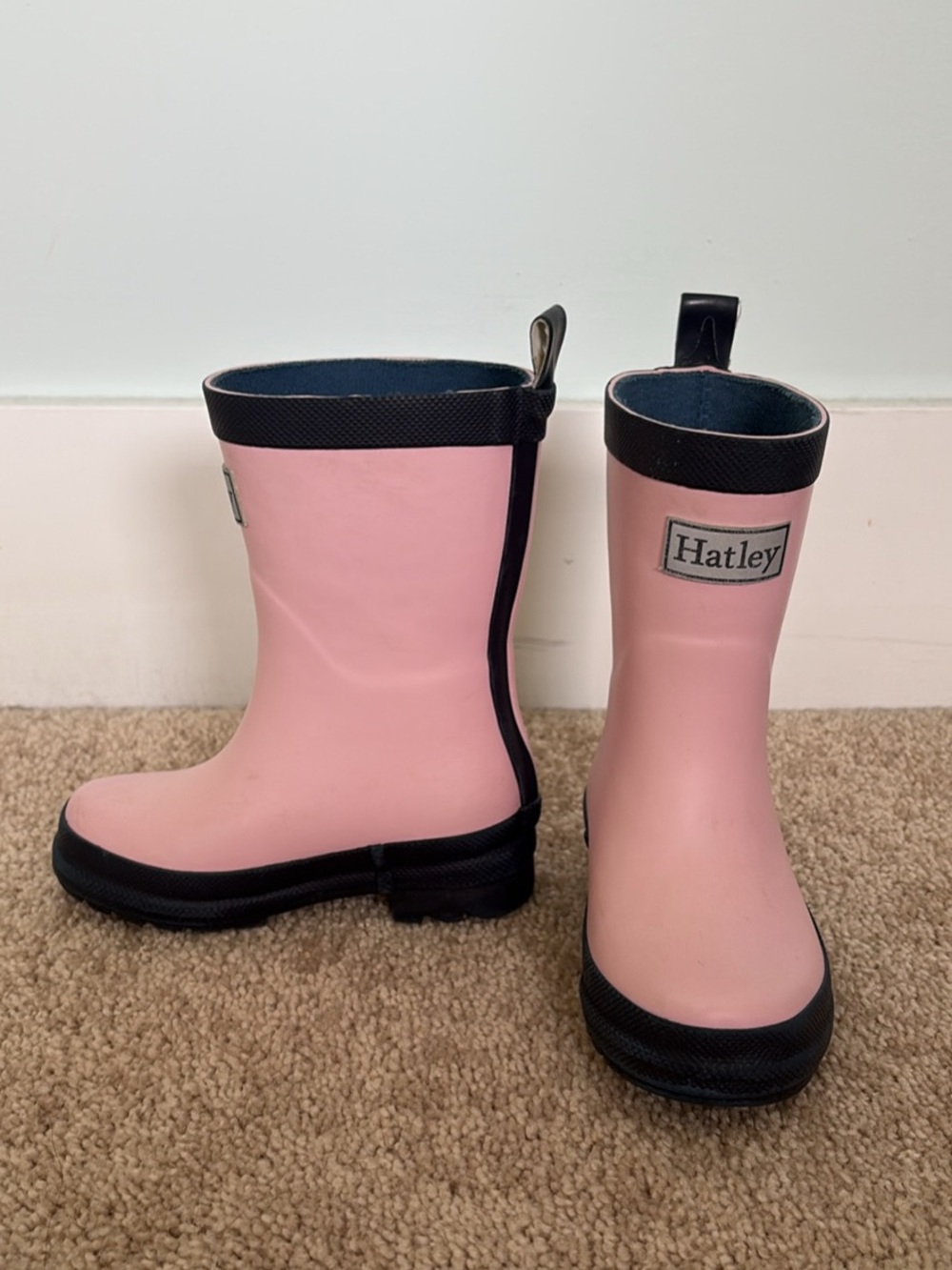 Hatley Pink and Black Kids Rain Boots with Pull Tabs
